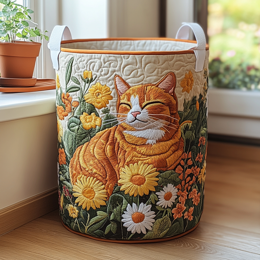 Forest Cat Quilted Laundry Basket