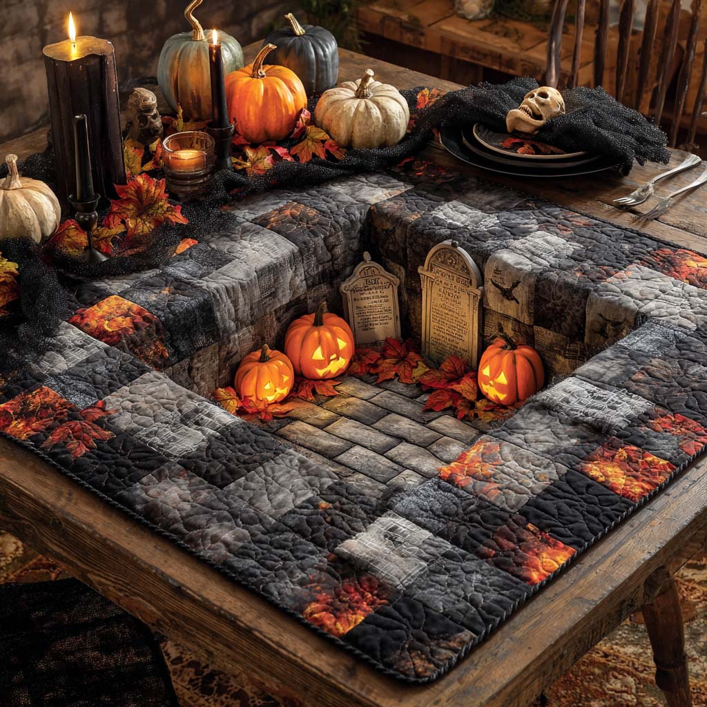 Gravestone Pumpkin Pit Quilted Table Topper