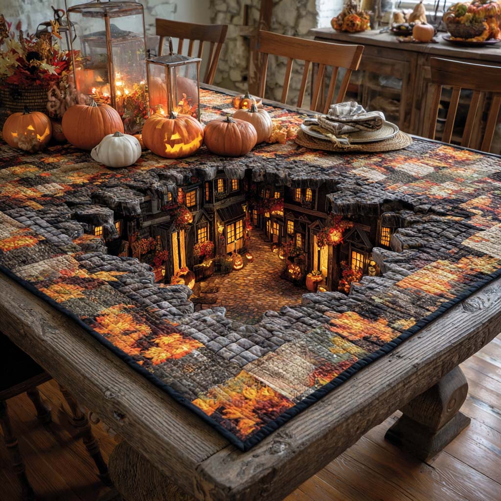 Haunted Village Pit Quilted Table Topper