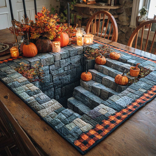 Pumpkin Stairway Cellar Quilted Table Topper