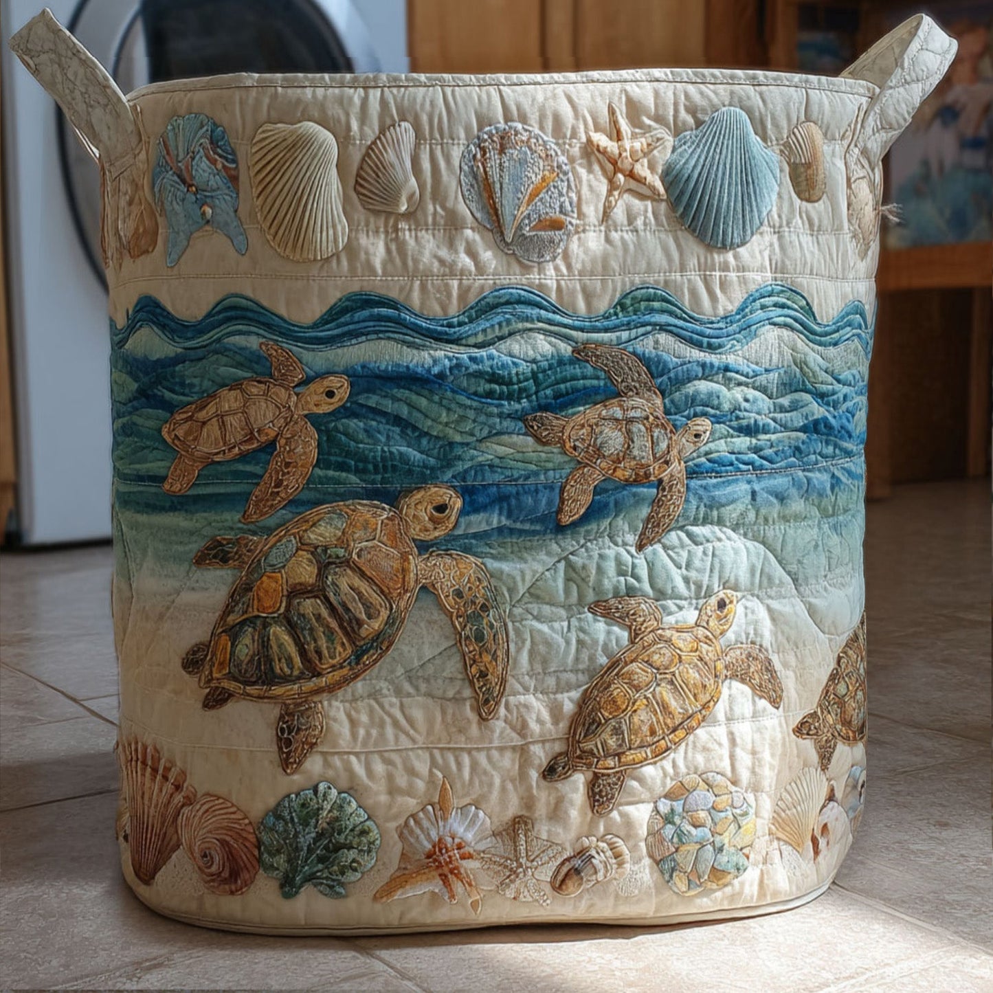 Turtle Quilted Laundry Basket