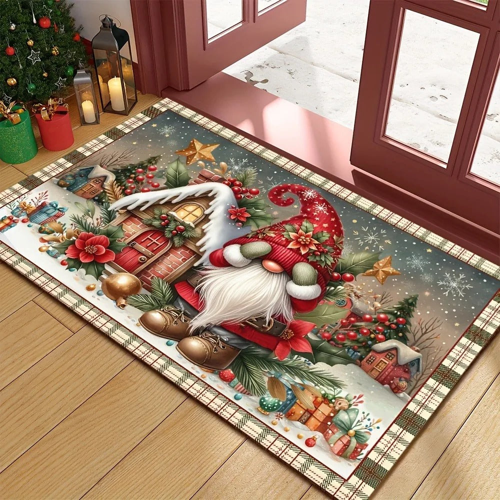 Festive Gnome & Gingerbread House Welcome Mat