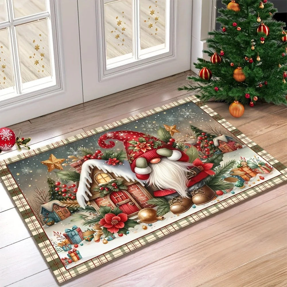 Festive Gnome & Gingerbread House Welcome Mat