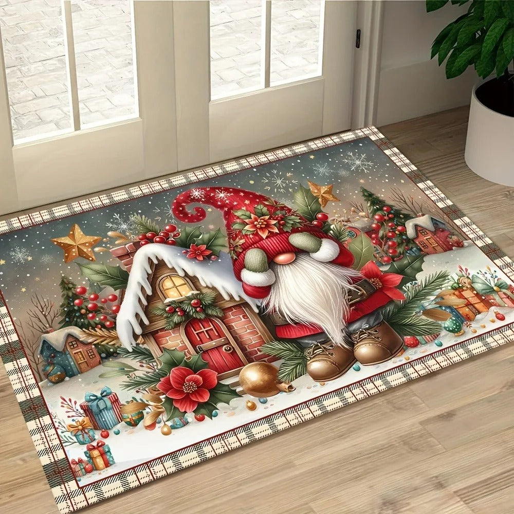 Festive Gnome & Gingerbread House Welcome Mat