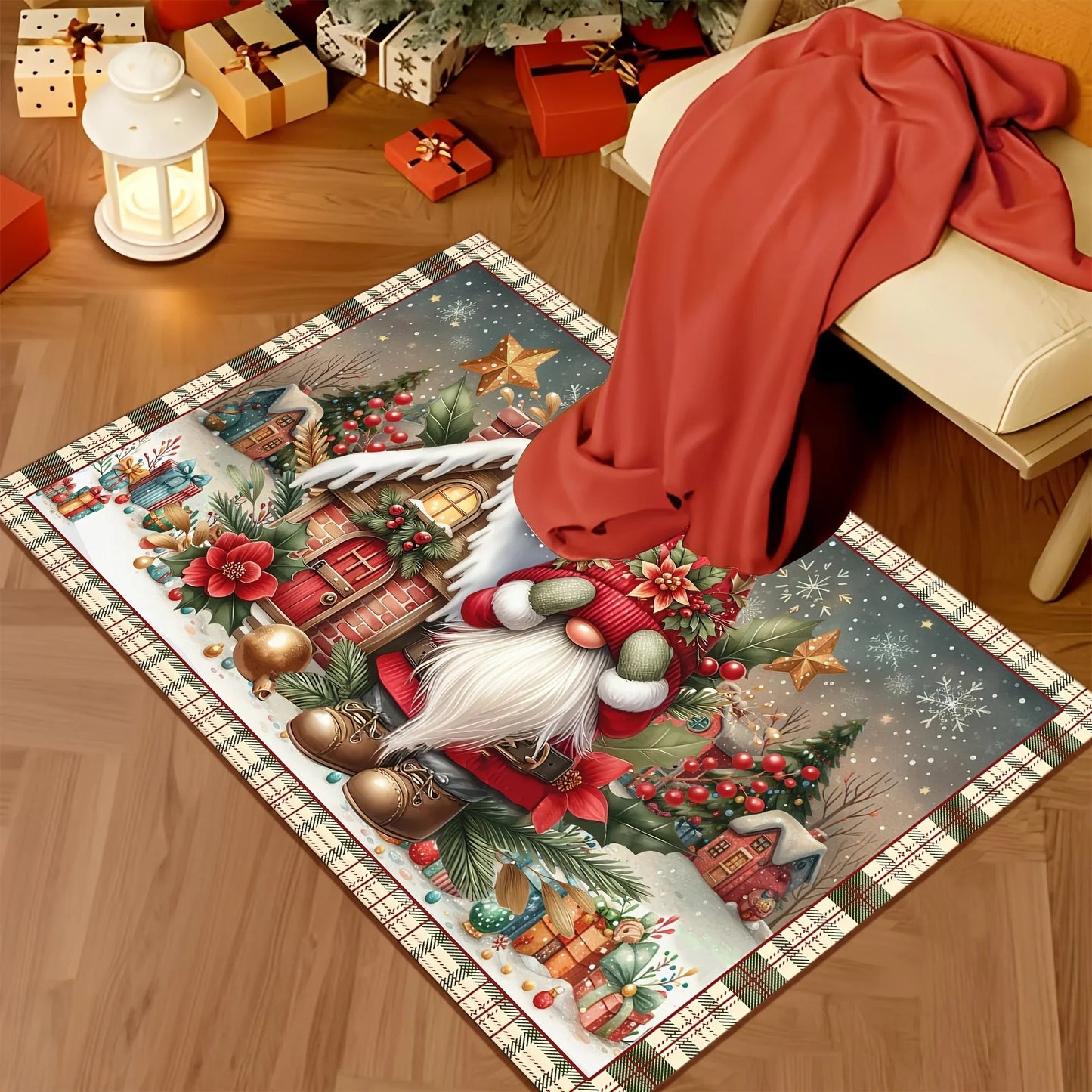 Festive Gnome & Gingerbread House Welcome Mat