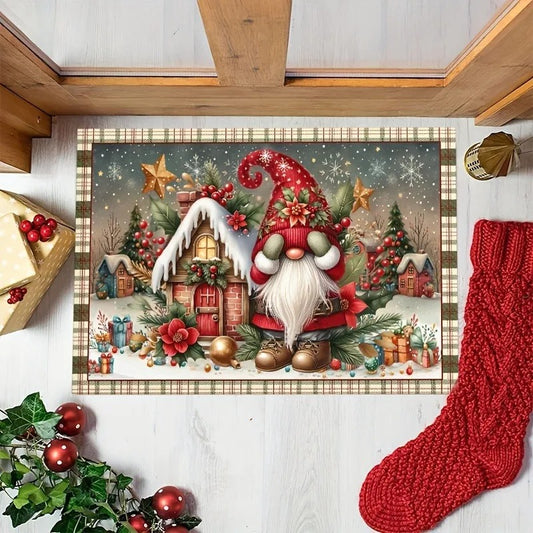Festive Gnome & Gingerbread House Welcome Mat